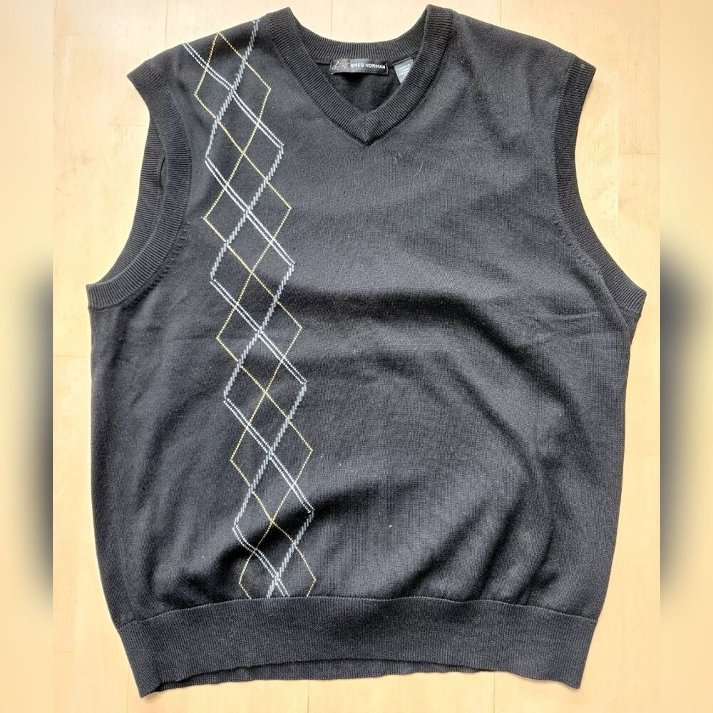 Greg Norman Men's Black Pullover Golf Vest V-Neck Cotton Blend Size Large